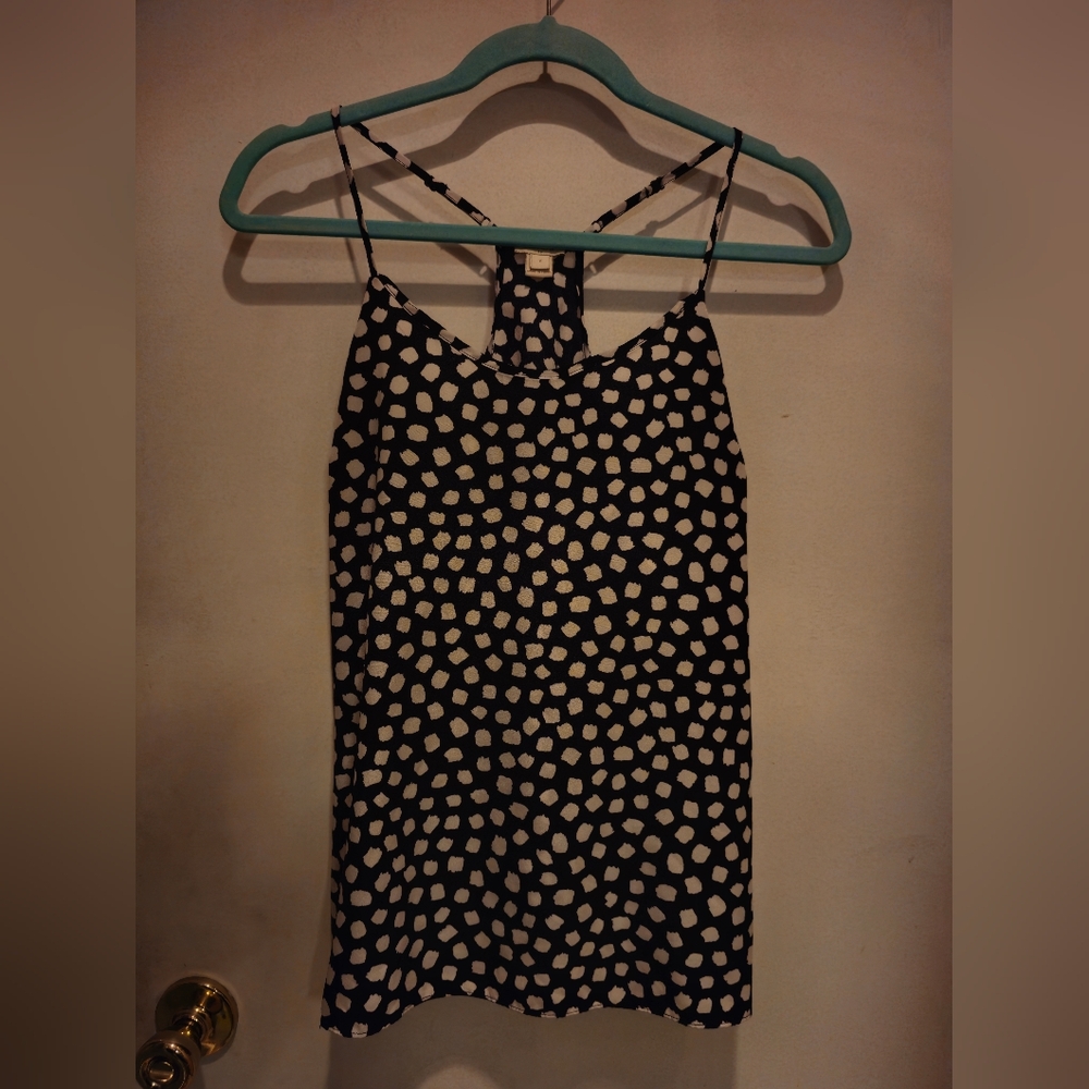 J. Crew Black and White Polka Dot Spaghetti Strap Top